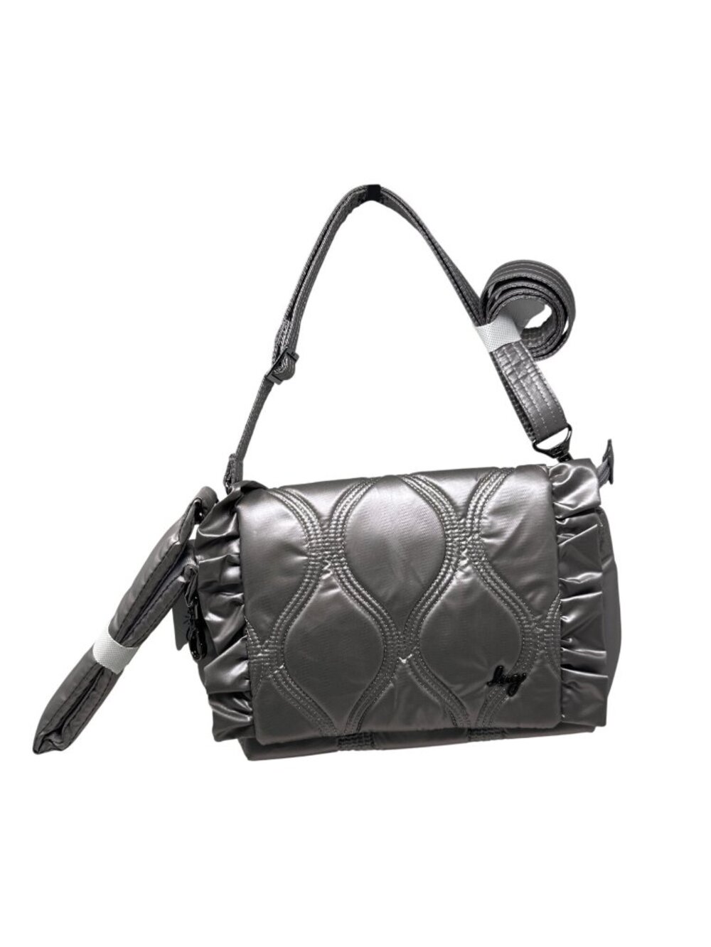 Lug Conga Quilted Silver Crossbody Bag With Adjustable Strap